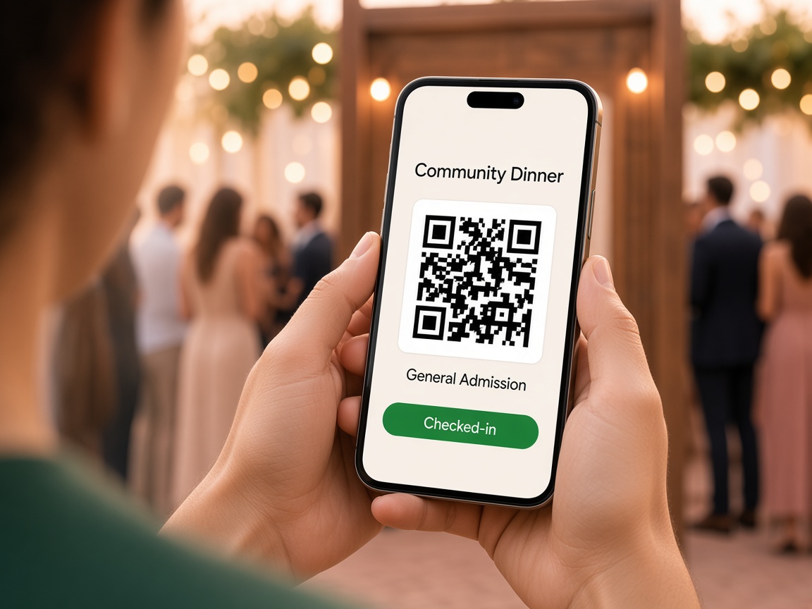 Guest holding a phone wallet ticket with QR ready for door check-in